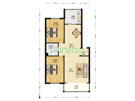 振七街 2室2厅1卫 104平方