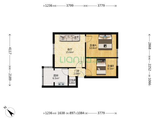 解放路一段150号 2室1厅1卫 54平方