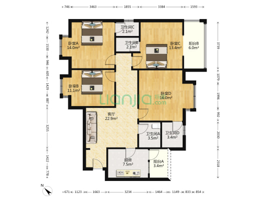 华宇嘉苑 4室1厅4卫 130平方