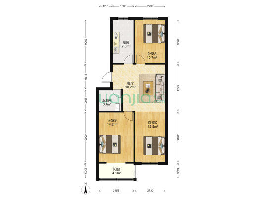 福惠花园 3室1厅1卫 96平方