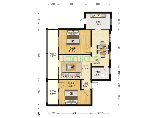 房管处宿舍 2室2厅1卫 89平方