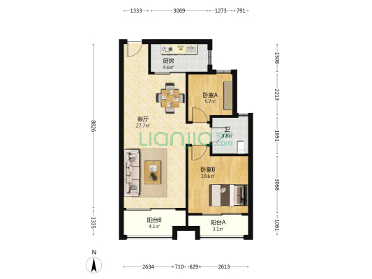 西冯家滩 2室1厅1卫 82平方
