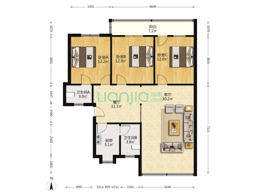 广信农村商业银行集资宿舍房 3室2厅2卫 112平方