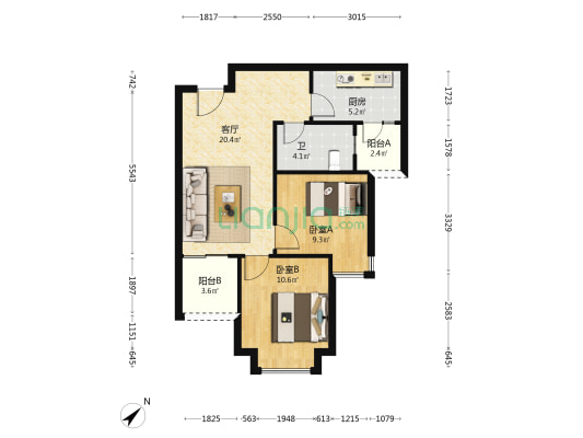 恒大御澜庭 2室1厅1卫 69平方