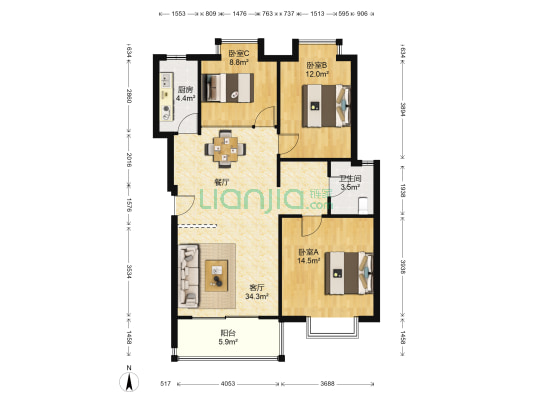 百胜春天 3室1厅1卫 104平方