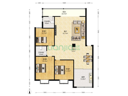 富康家园 3室1厅2卫 137平方
