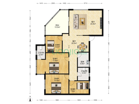 东骏苑小区 4室2厅2卫 146平方