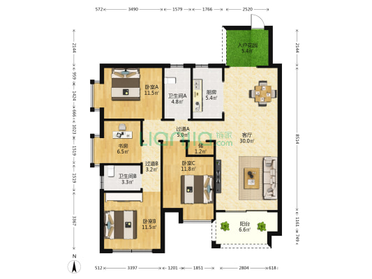 青春东岸 4室1厅2卫 125平方