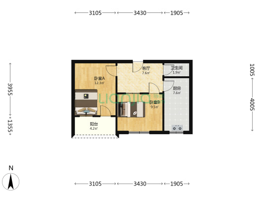 区机关事务管理局楼 2室1厅1卫 52平方
