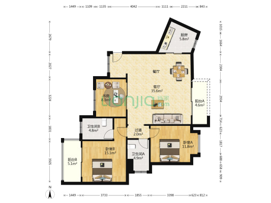 万科红树东岸 3室1厅2卫 119平方