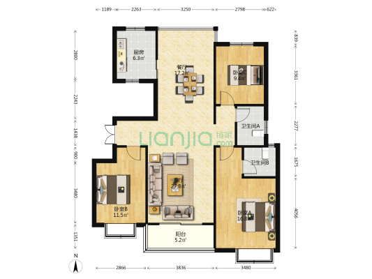 大唐天龙郡 3室2厅2卫 126平方