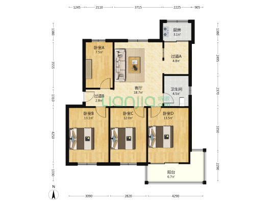 省计生委宿舍 4室1厅1卫 99平方