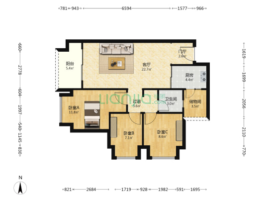 奥园悦府一期 3室1厅1卫 84平方