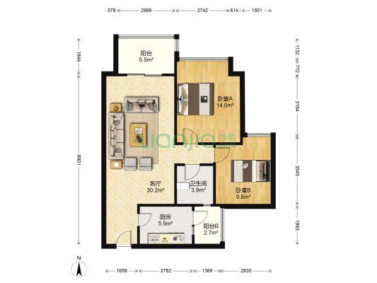 明新国际新城 2室1厅1卫 81平方