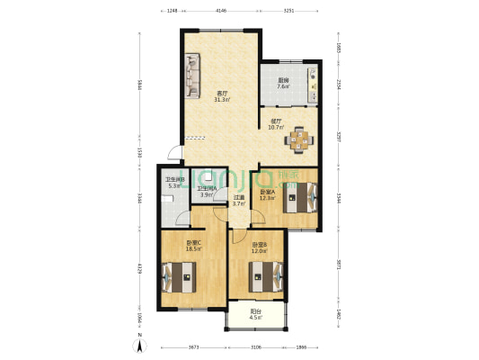 新时代广场 3室2厅2卫 135平方
