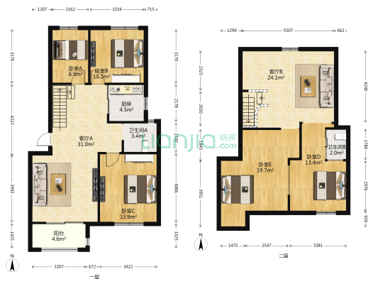 绿都丹石街区 5室2厅2卫 89平方