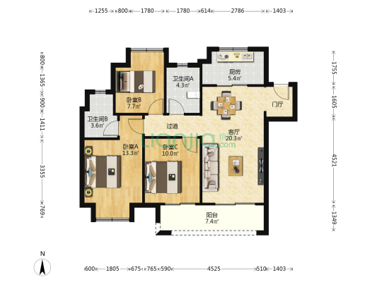 融创大塘御园三期 3室1厅2卫 107平方