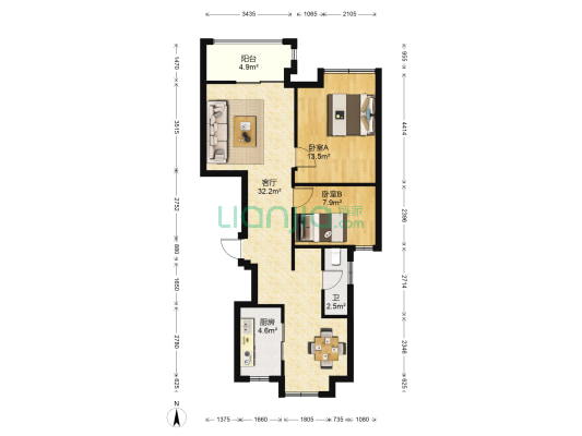 香河湾 2室1厅1卫 86平方