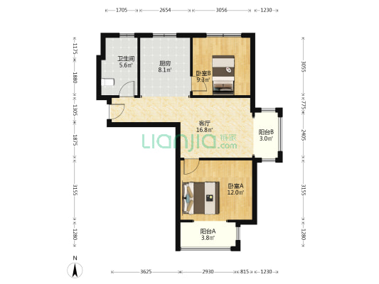 香邑溪谷 南北通透两居室 小区环境好 出行方便-户型图