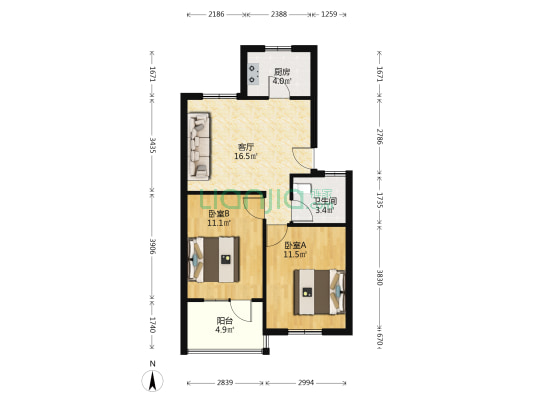 留和家苑 2室1厅1卫 63平方