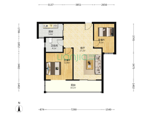 翰林世家 2室1厅1卫 100平方