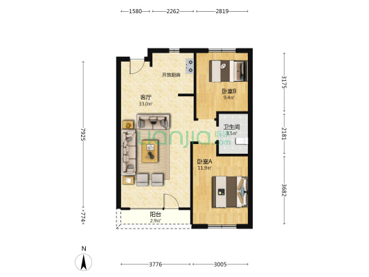 天禄·金典名城 2室1厅1卫 90平方
