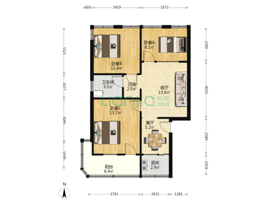 衣锦街571号 3室2厅1卫 82平方