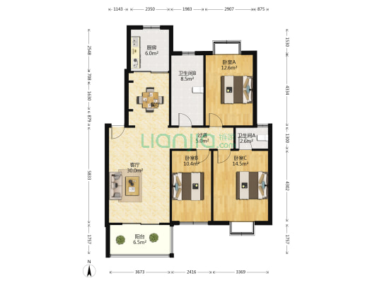 畅和园 3室1厅2卫 107平方