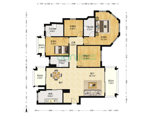 菊城建华花园 2室1厅3卫 165平方