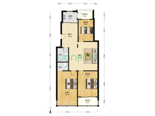 西城北街 3室2厅2卫 115平方