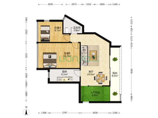 金地荔湖城 2室1厅1卫 86平方