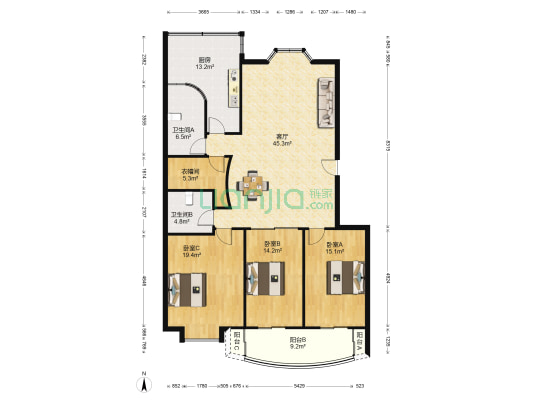 同馨花园一期 3室1厅2卫 153平方