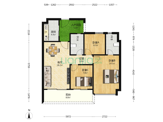 融创桃源大观 3室1厅2卫 99平方