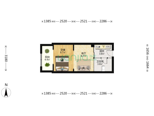 宏望大厦 1室1厅1卫 40平方