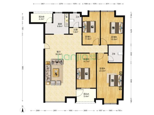 紫晶城 4室1厅2卫 157平方