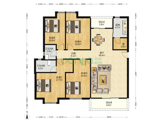 广南苑 4室1厅2卫 154平方