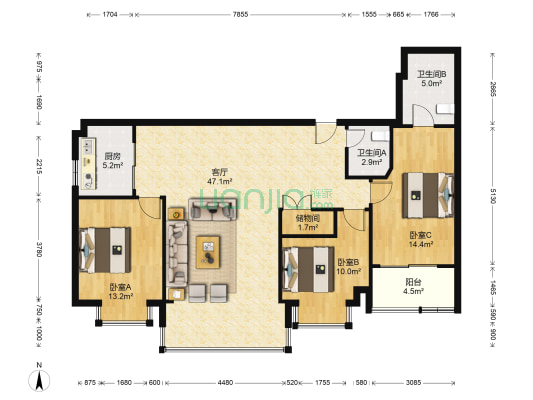 嘉宝锦园 3室1厅2卫 137平方