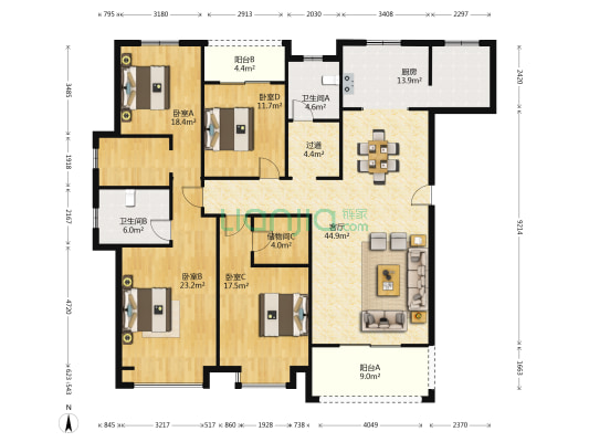 中建翰林苑 4室1厅2卫 199平方