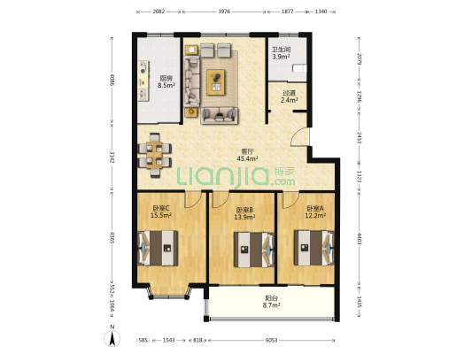 新新家园 3室1厅1卫 131平方
