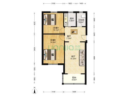 钱塘路 2室2厅1卫 72平方