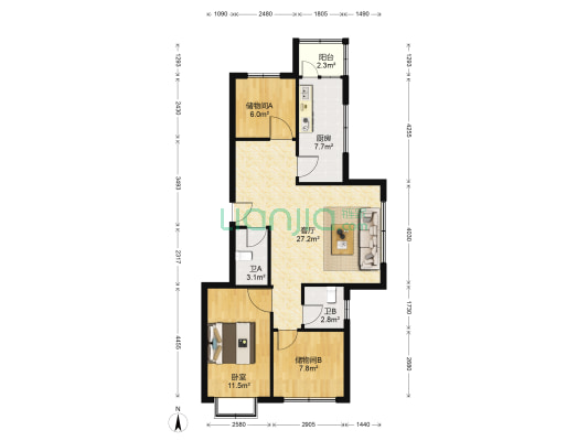 福学路 1室1厅2卫 98平方