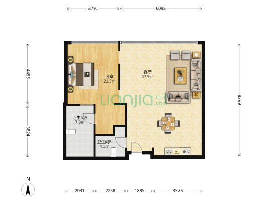 西派浣花63 1室1厅2卫 128平方