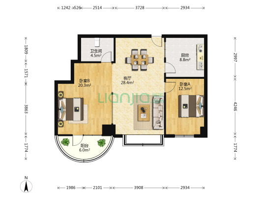景天楼 2室1厅1卫 104平方