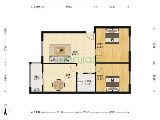 圣景苑 2室2厅1卫 100平方
