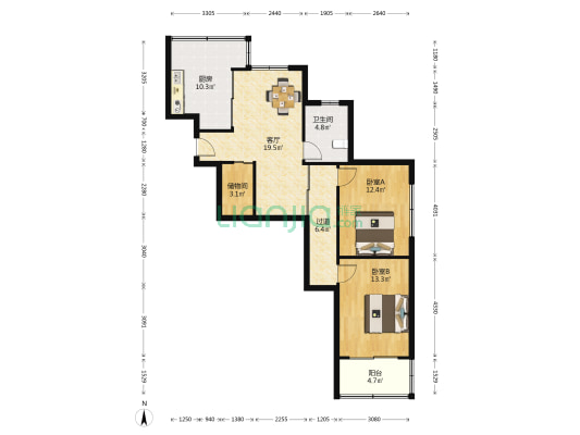 商宝兴贤公寓 2室1厅1卫 94平方
