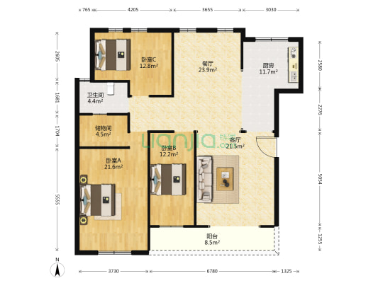 中房·鹏城润景二期 3室2厅1卫 138平方