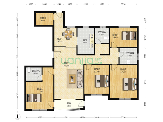 育麟商务广场 4室2厅3卫 201平方
