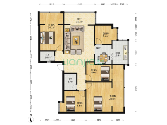 文翠苑 5室1厅2卫 150平方