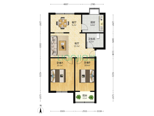 湖北省环境科学研究院 2室2厅1卫 76平方