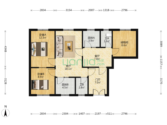 草制品厂家属院 2室2厅2卫 86平方